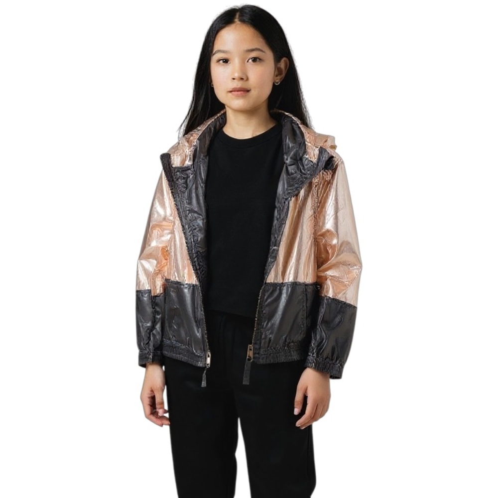 NWT DKNY Girls Size 6X Lightweight Metallic Champagne Gold & Black Hoode…